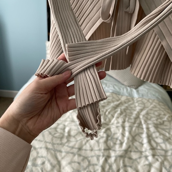 HELMUT LANG Open Tie Back Sweater Metal Tan Beige Ribbed Knit RARE Size XS - Picture 6 of 10